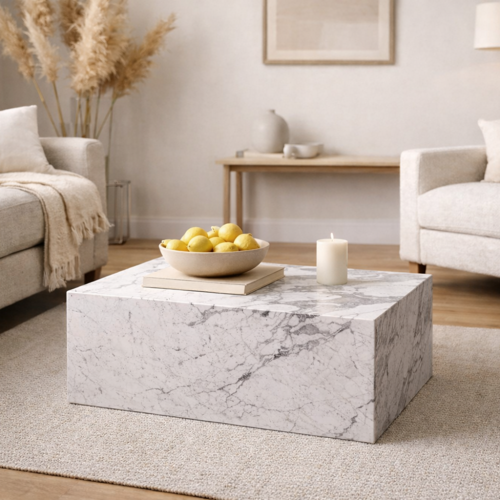 Marmurowy stolik kawowy biały "kostka"