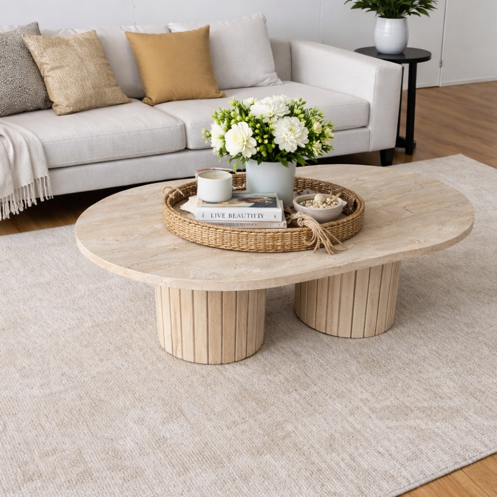 Stolik z podwójną ryflowaną podstawą