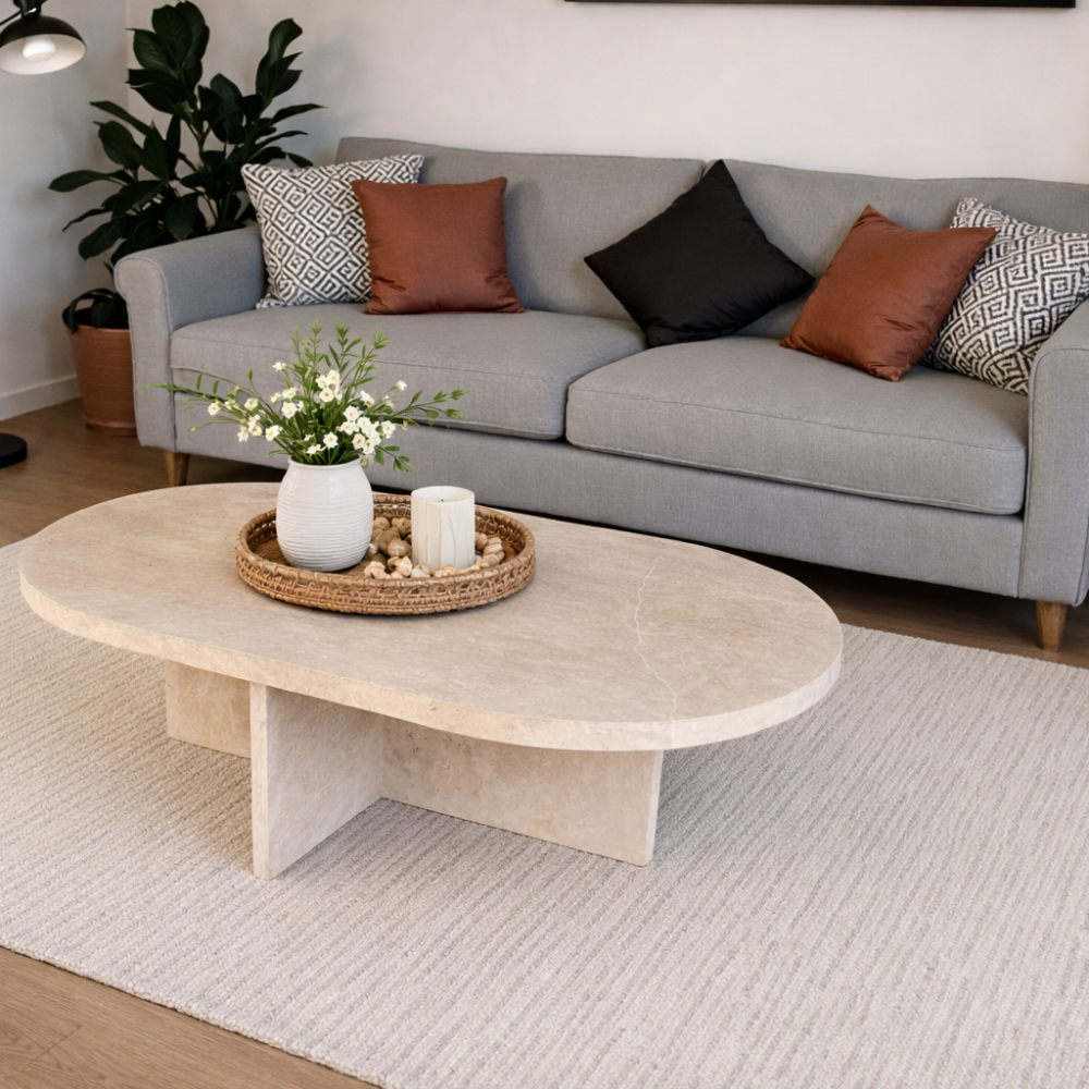 Stolik do salonu owalny beżowy