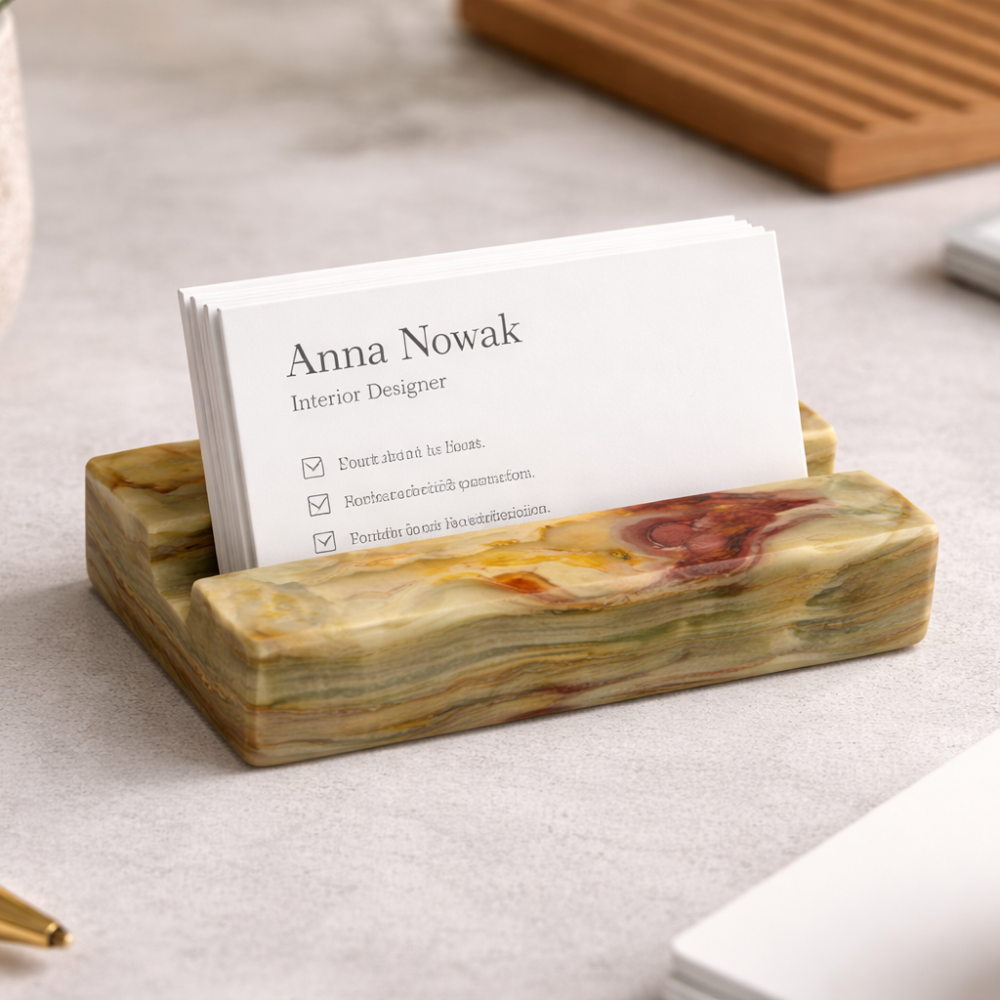 Wizytownik kamienny z marmuru onyksu