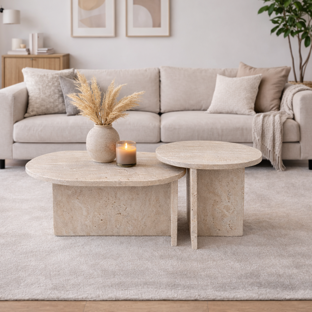 Zestaw stolików z trawertynu