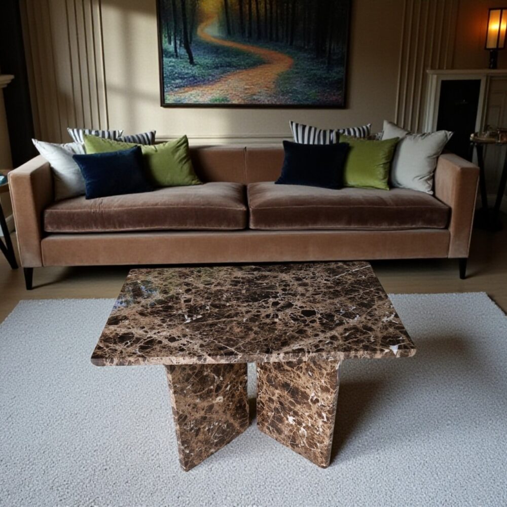 Prostokątny stolik z marmuru Emperador Dark