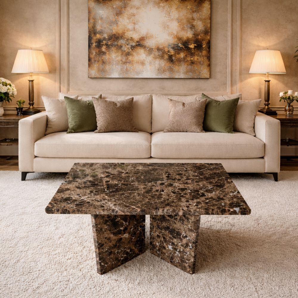 Prostokątny stolik z marmuru Emperador Dark