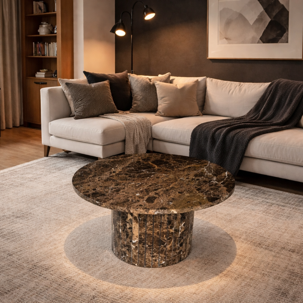 Brązowy stolik kawowy okrągły