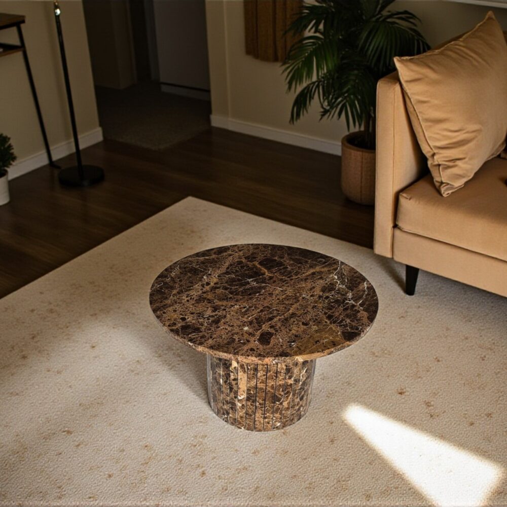 Brązowy stolik kawowy okrągły