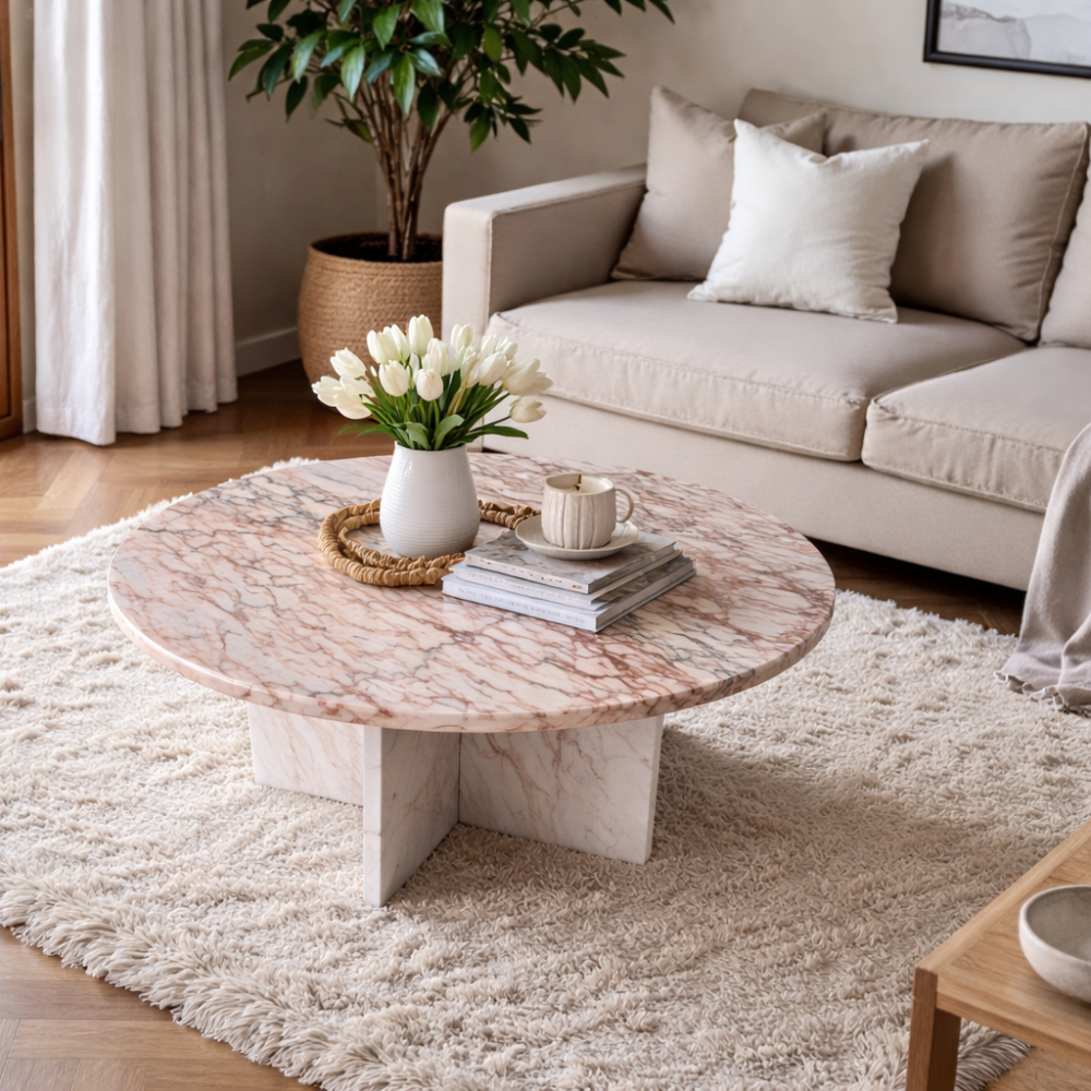 Stolik kawowy z różowego marmuru