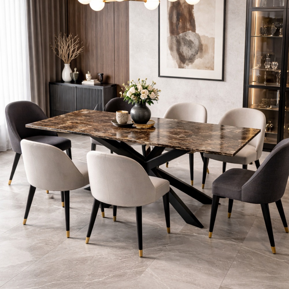 Duży stół z marmurowym prostokątnym blatem,