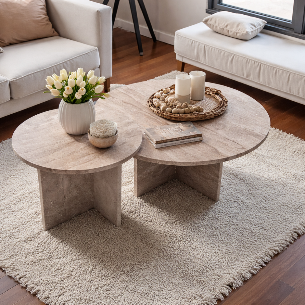 Komplet stolików z marmuru