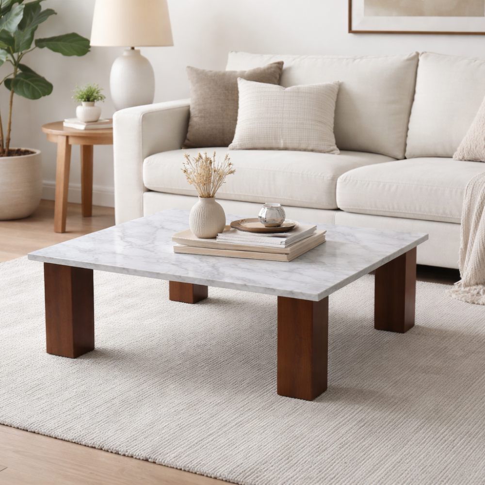 Stolik z kamienia i dębu