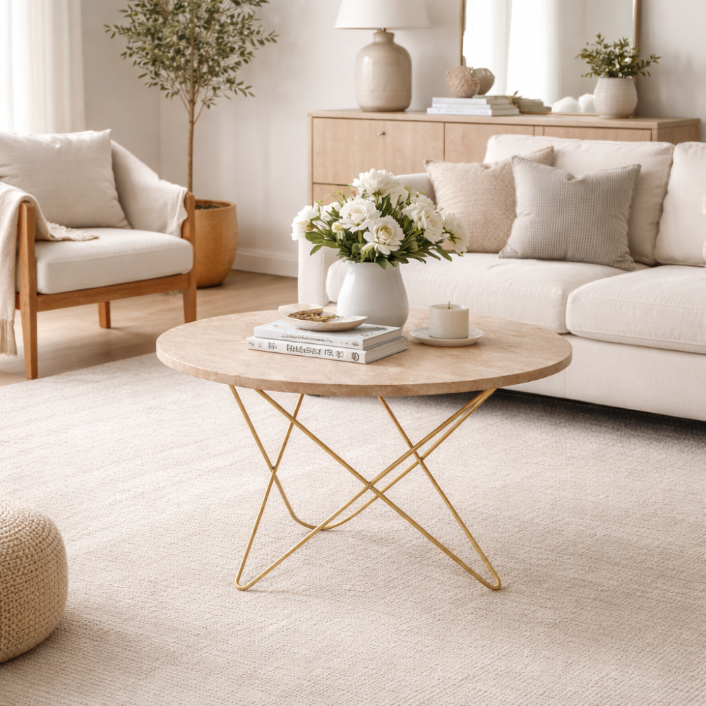 Stolik kawowy ze stalową podstawą