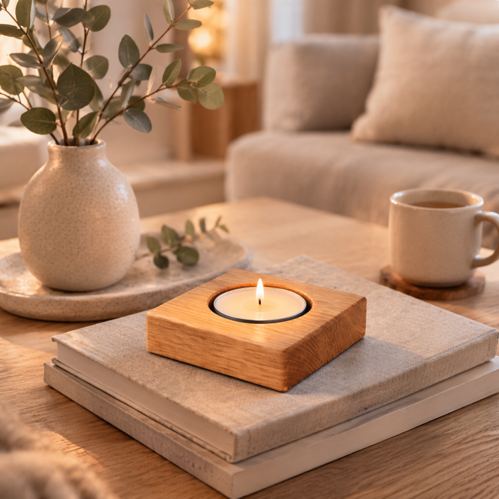 Świecznik drewniany dębowy